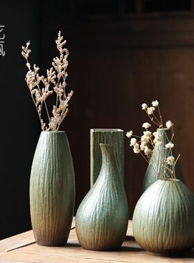 日式复古做旧小花插花瓶