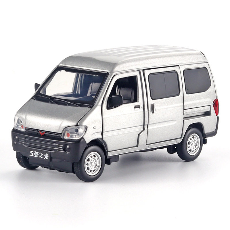 仿真1:32五菱之光面包车合金汽车模型车内摆件带转向男孩玩具车