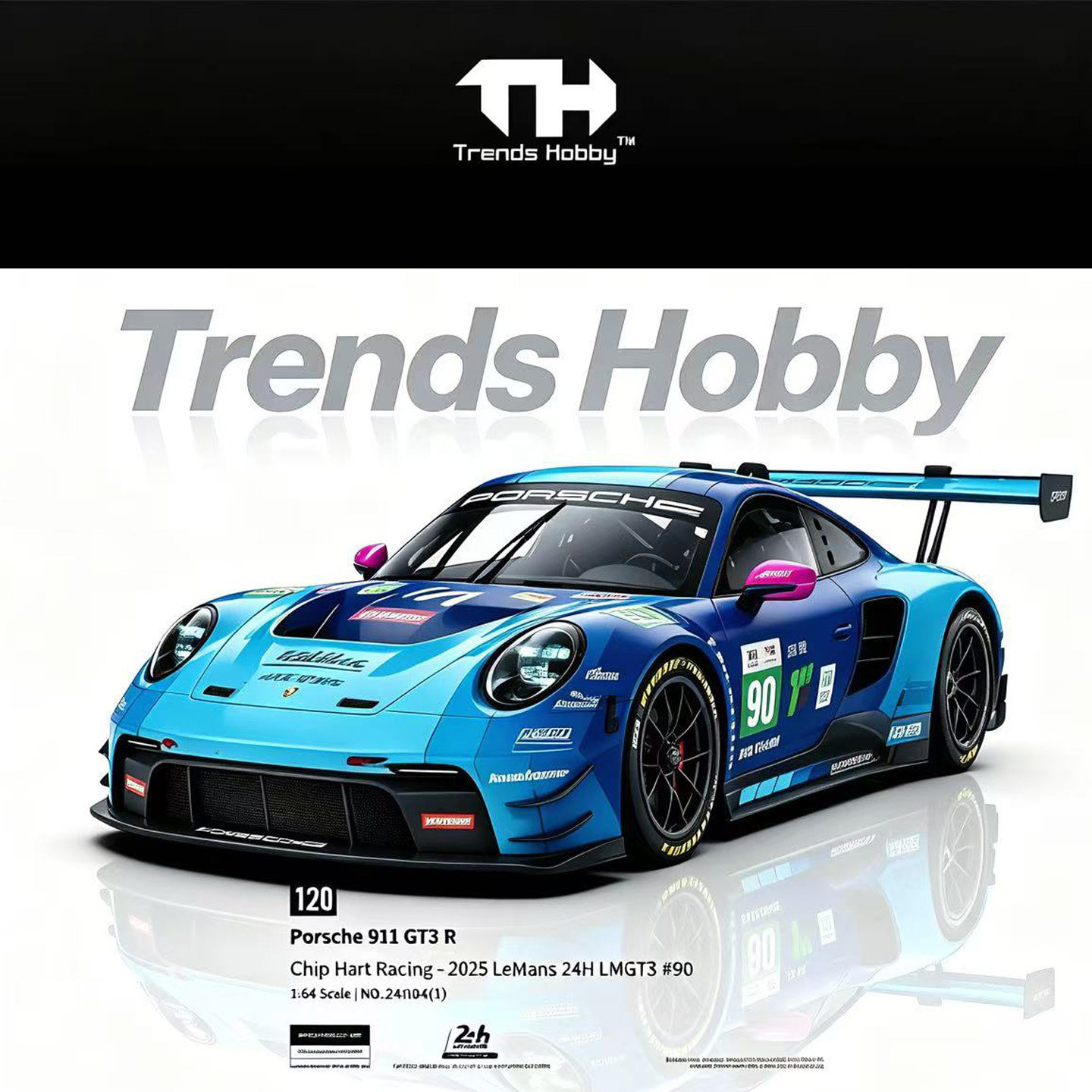展会同款TH1:64 2025保时捷911 GT3 R耐力赛GT3#90开盖版合金车模