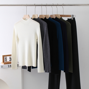 德国扬子纱无缝一体 精纺美利奴羊毛加厚半高领羊毛打底衫上衣女