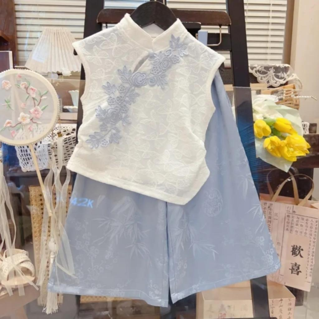 夏季新款女童中国风套装新中式国风拼接盘扣上衣时髦阔腿裤两件套,童装/婴儿装/亲子装,套装,淘宝优惠券,粉丝福利购,淘宝优惠卷