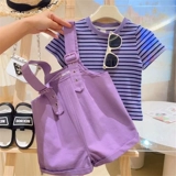 Подтяжки, комплект, летняя летняя одежда, детская футболка, детская одежда, в западном стиле, короткий рукав