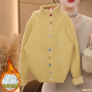 女童加绒半高领毛衣秋冬2025新款多巴胺一体绒针织打底衫加厚内搭