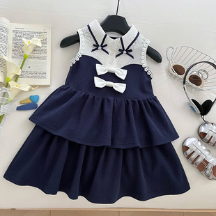法式富家千金挂脖连衣裙女童夏季2025新款收腰小香风A字公主裙