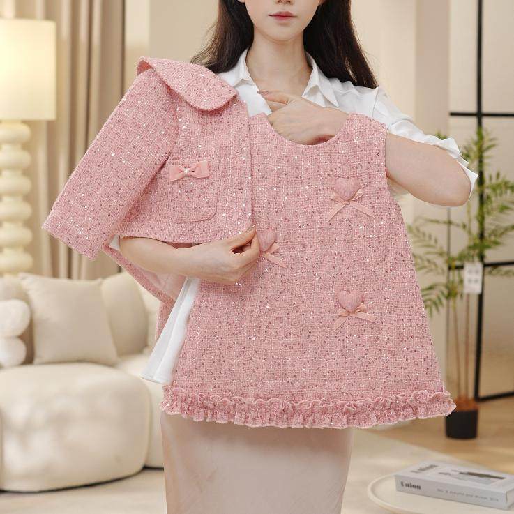 2025冬季新款女童小香风套装洋气蝴蝶结外套立体爱心背心裙两件套,童装/婴儿装/亲子装,套装,淘宝优惠券,粉丝福利购,淘宝优惠卷