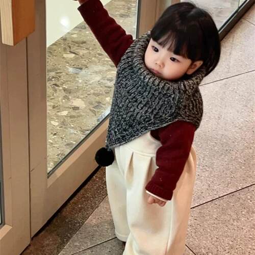2026韩国男女童秋冬针织披肩新品时髦设计感儿童休闲百搭斗篷上衣