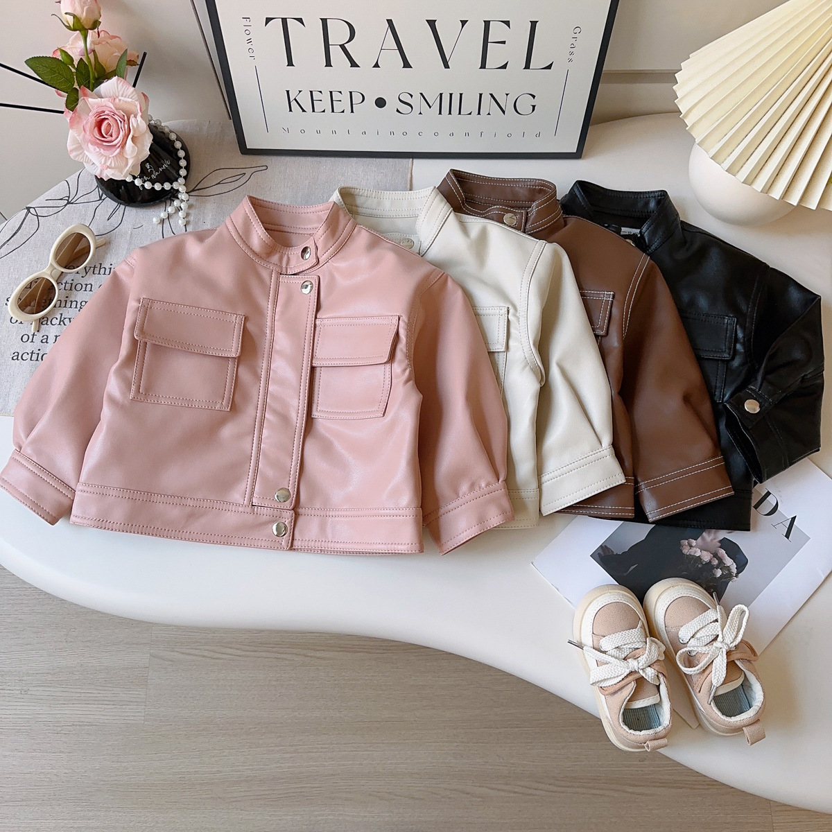 男女童皮衣外套春秋2025新款儿童时髦皮夹克宝宝潮流机车圆领上衣