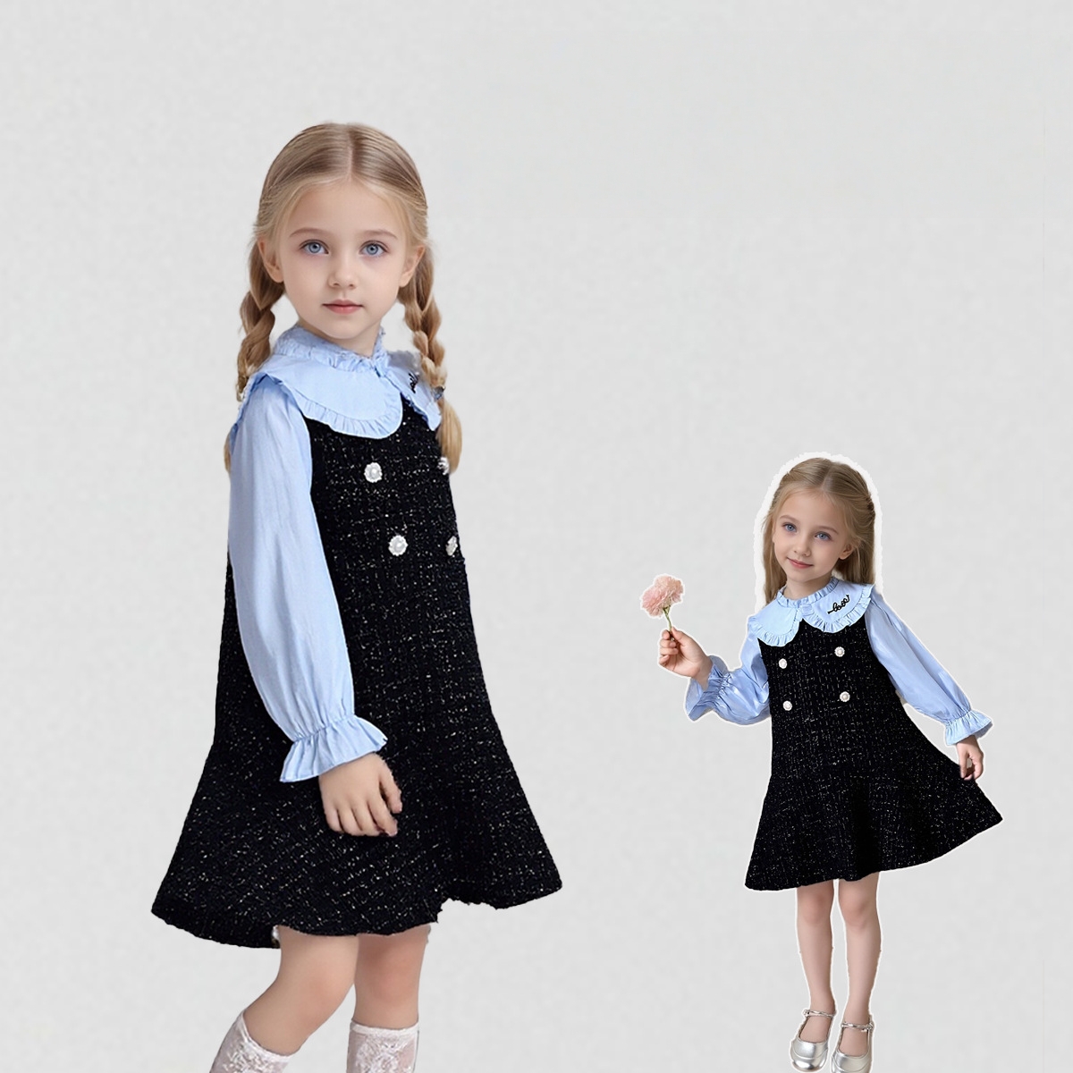 洋气小香风学院风娃娃领连衣裙