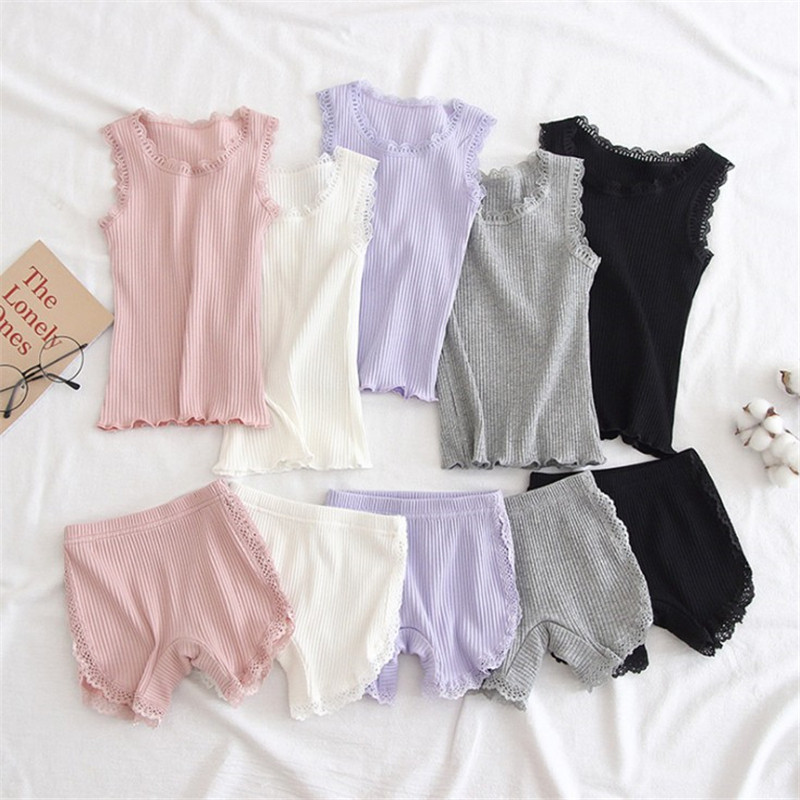 女童安全裤背心两件套儿童内衣套装女宝宝薄款中小童蕾丝夏款套装