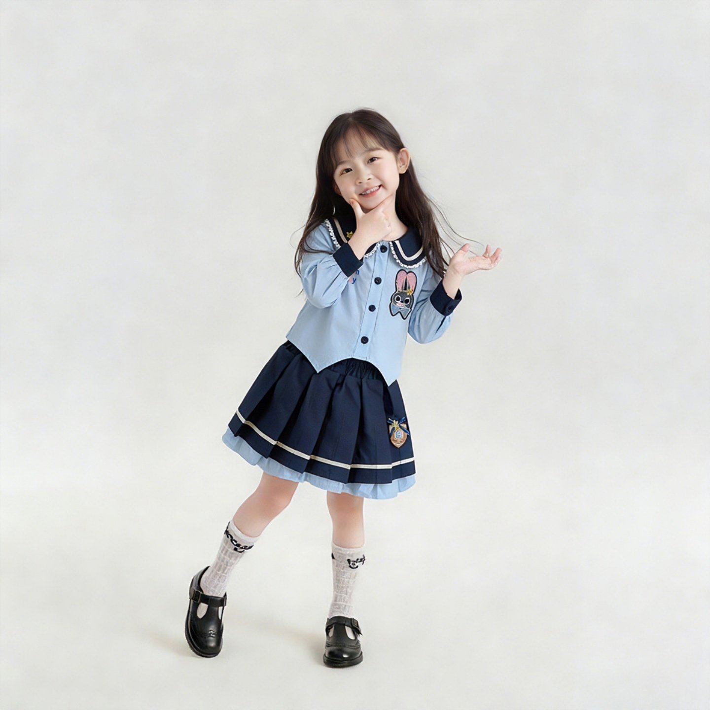 宝宝公主裙春装洋气时髦女童朱迪兔子警官套装儿童jk裙子cos服装