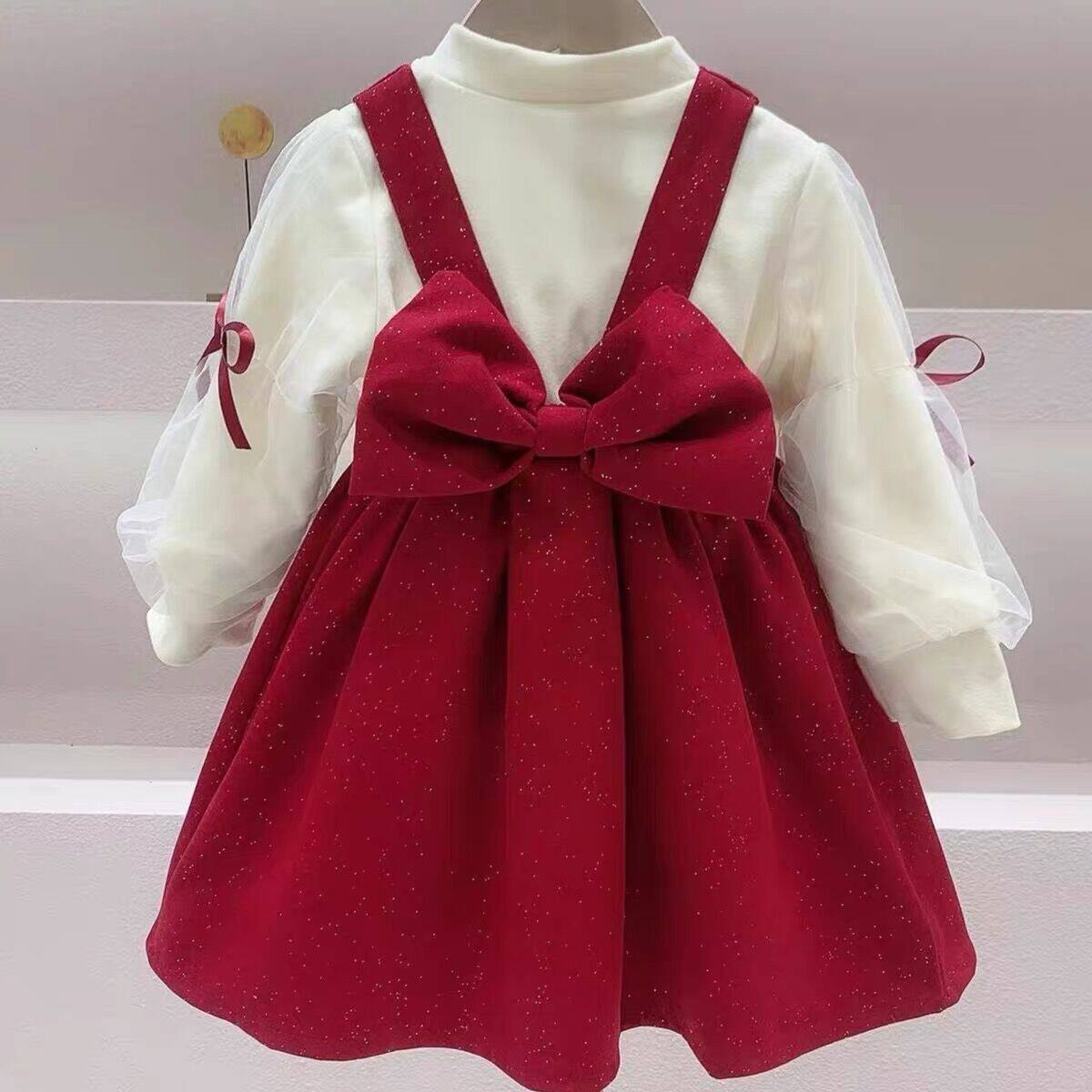 公主裙女童冬加绒红色圣诞过年新年装宝宝礼服儿童裙子连衣裙秋冬