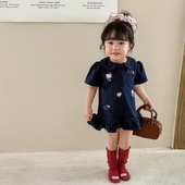 2025儿童宝宝短袖 女童休闲连衣裙夏季 新款 学院风娃娃领卡通polo裙
