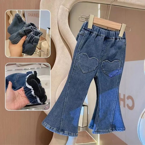 长裤混纺牛仔裤爱心口袋