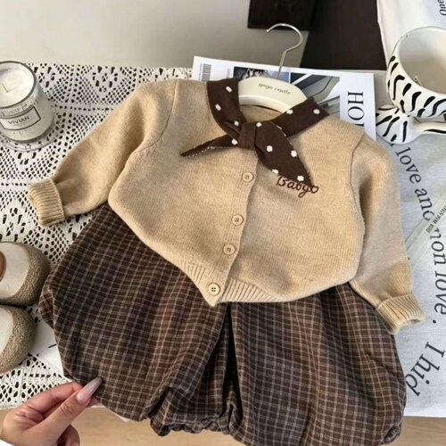 女童秋季韩系波点蝴蝶结开衫