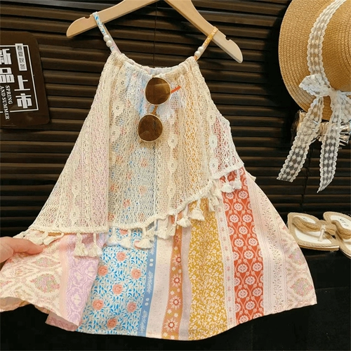 Летнее милое платье-комбинация, платье, в корейском стиле, стиль бохо