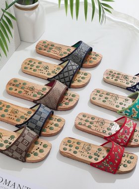 季风木拖鞋男中国式木屐拖鞋情侣木底凉拖木板鞋足底穴位脚底按摩