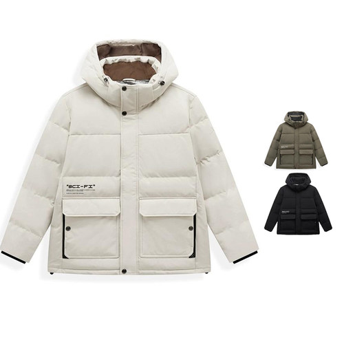 特步男羽绒服2024冬款加厚保暖工装可拆卸连帽外套976429 190245