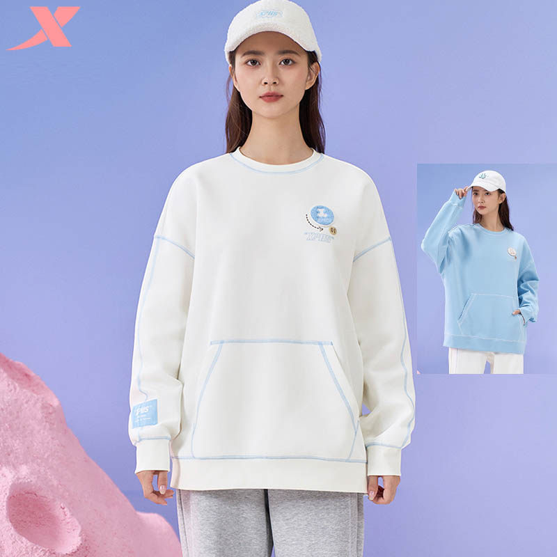 特步半糖|女卫衣2023冬季新款加厚宽松休闲套头上衣977428 920465