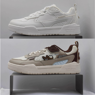 特步休闲女板鞋2025冬季新款厚底皮革面女款运动鞋975418 310049