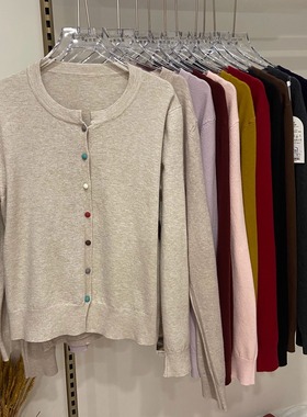 清仓彩衣萱6607秋冬新款女士正肩彩扣针织开衫单排扣百搭毛衣外套