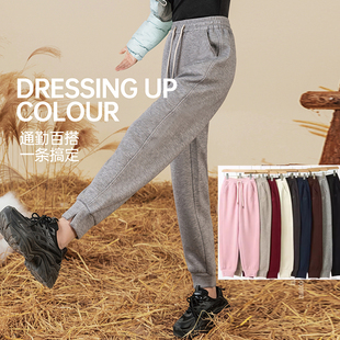 宽松休闲显瘦束脚口卫裤 女士秋冬季 子 纯颜7002貂绒糯米裤 清仓新款