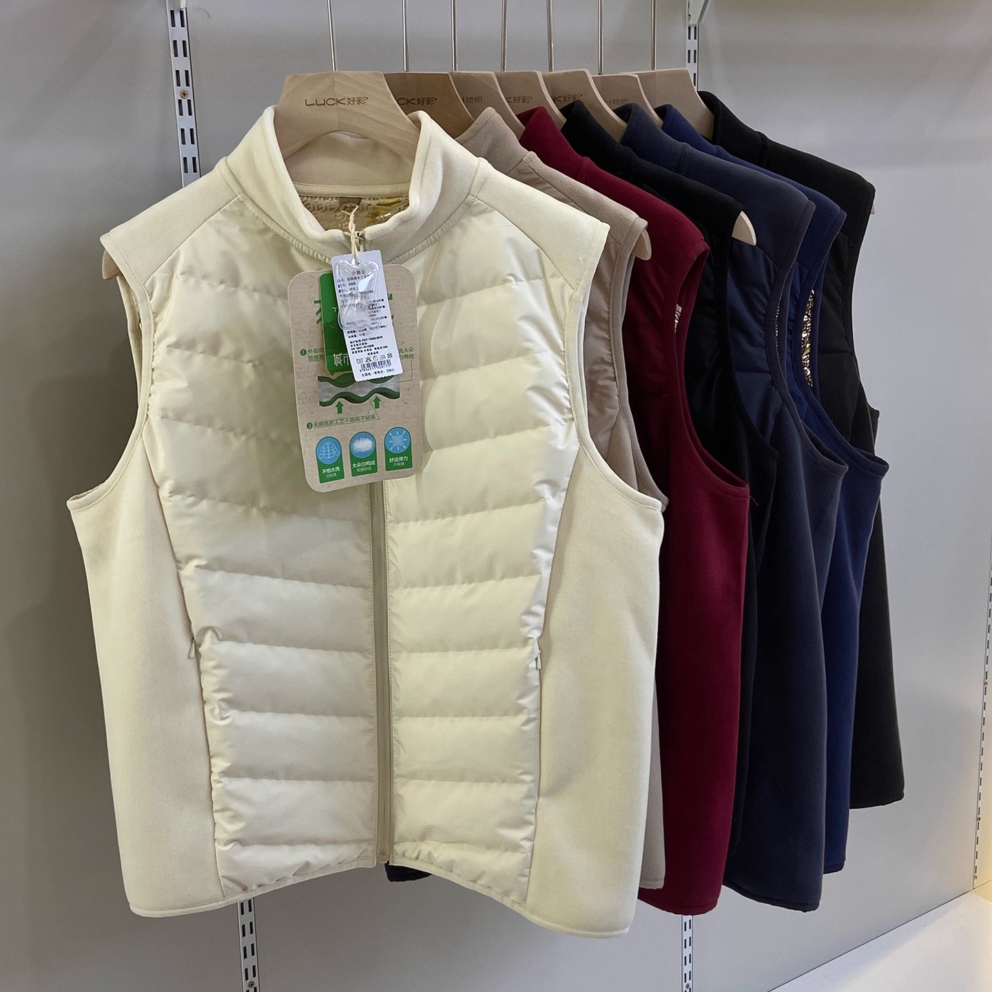 她炽2583羽绒绒秋冬季男女士保暖加绒厚款立领无袖马甲坎肩上衣