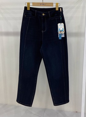 歌迪恋8116秋冬款宽松梨型加绒厚显瘦休闲高腰软牛仔老爹裤复古裤