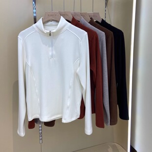 卫衣软糯休闲T恤女士 显瘦打底衫 庄泰7320秋冬新款 半拉链立领修身