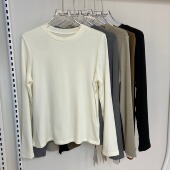 色柚4461秋冬羊毛螺纹女圆领修身 显瘦卫衣T恤打底衫 上衣纯色简约