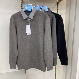 上衣 领简约保暖套头衫 2503秋冬款 男加绒加厚假两件单层高级感衬衫