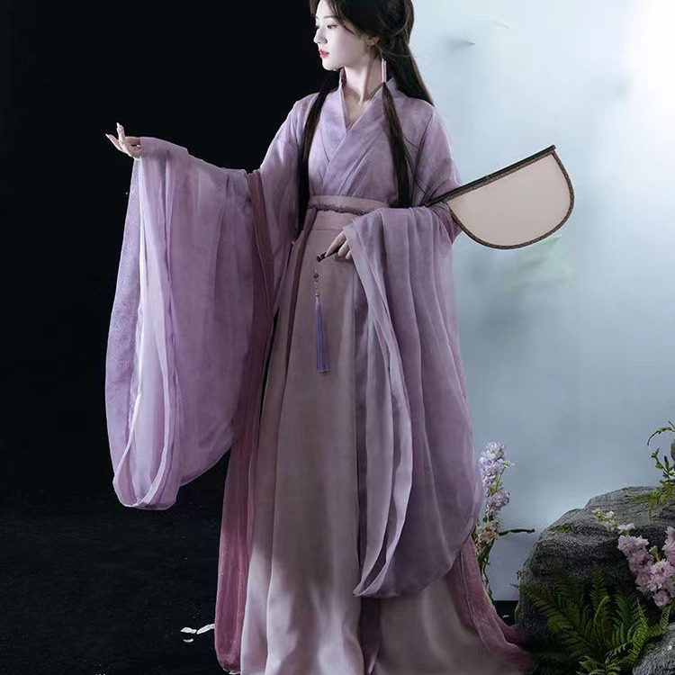 魏晋风成人汉服女学生印花交领