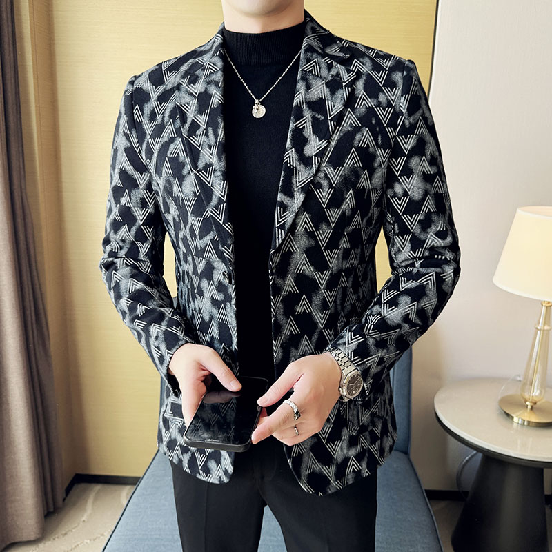 2025秋季男士提花牛仔韩版修身时尚潮流休闲西装DX29-M-4XL-P168