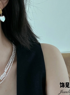 韩式复古爱心天然巴洛克珍珠长款耳环高级感小众项链时尚轻奢配饰