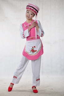 云南少数民族白族服装/女式葫芦丝舞台演出服饰/舞蹈表演女装粉色