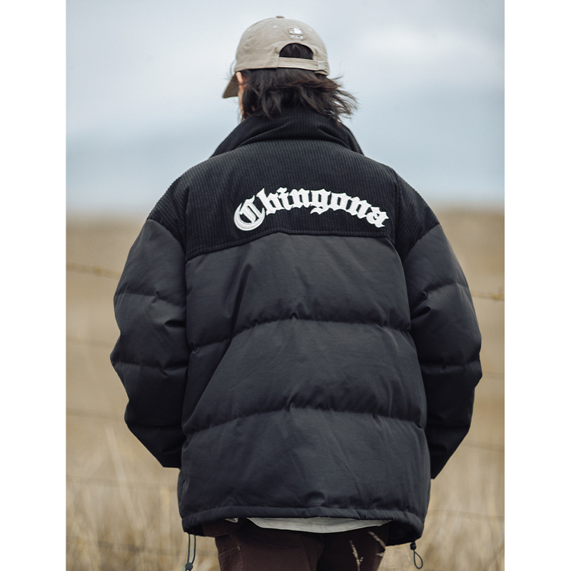 灯芯绒立领拼接棉服男