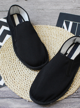 老北京经典黑色手工西山布鞋男防臭休闲社会工作开车一脚蹬懒人鞋