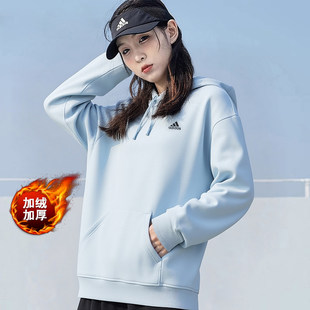 阿迪达斯加绒卫衣女装秋季新款加厚连帽衫美式宽松运动服棒球外套