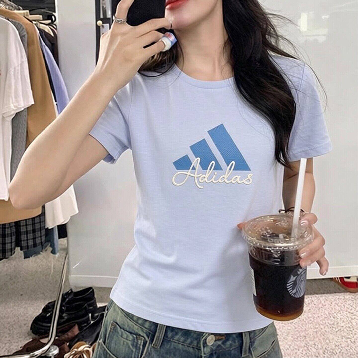 阿迪达斯蓝色T恤女夏季新