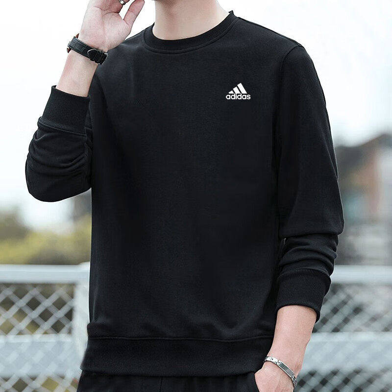 阿迪达斯卫衣男秋新款圆领大码运动服纯棉休闲打底长袖外套套头衫