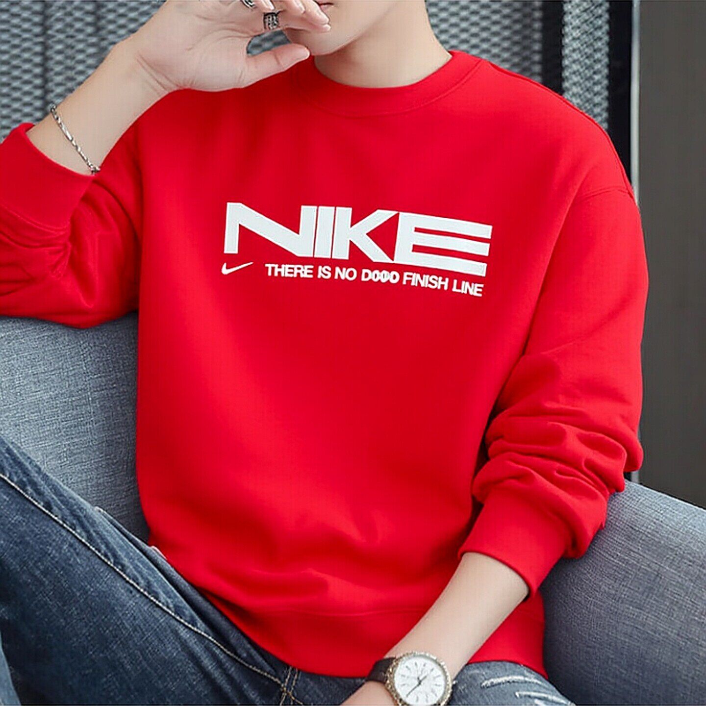 Nike耐克红色厚棉T冬季新