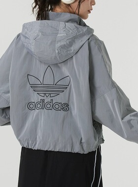adidas阿迪达斯三叶草夹克女2025新款梭织防风服连帽外套 JD2584