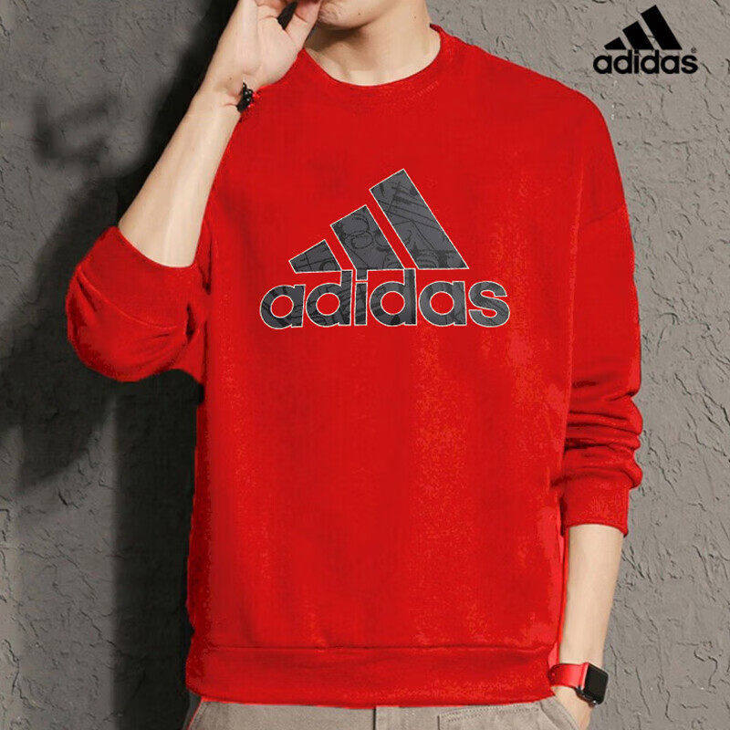 adidas阿迪达斯卫衣男秋季款圆领打底衫本命年套头红色外套HZ3025