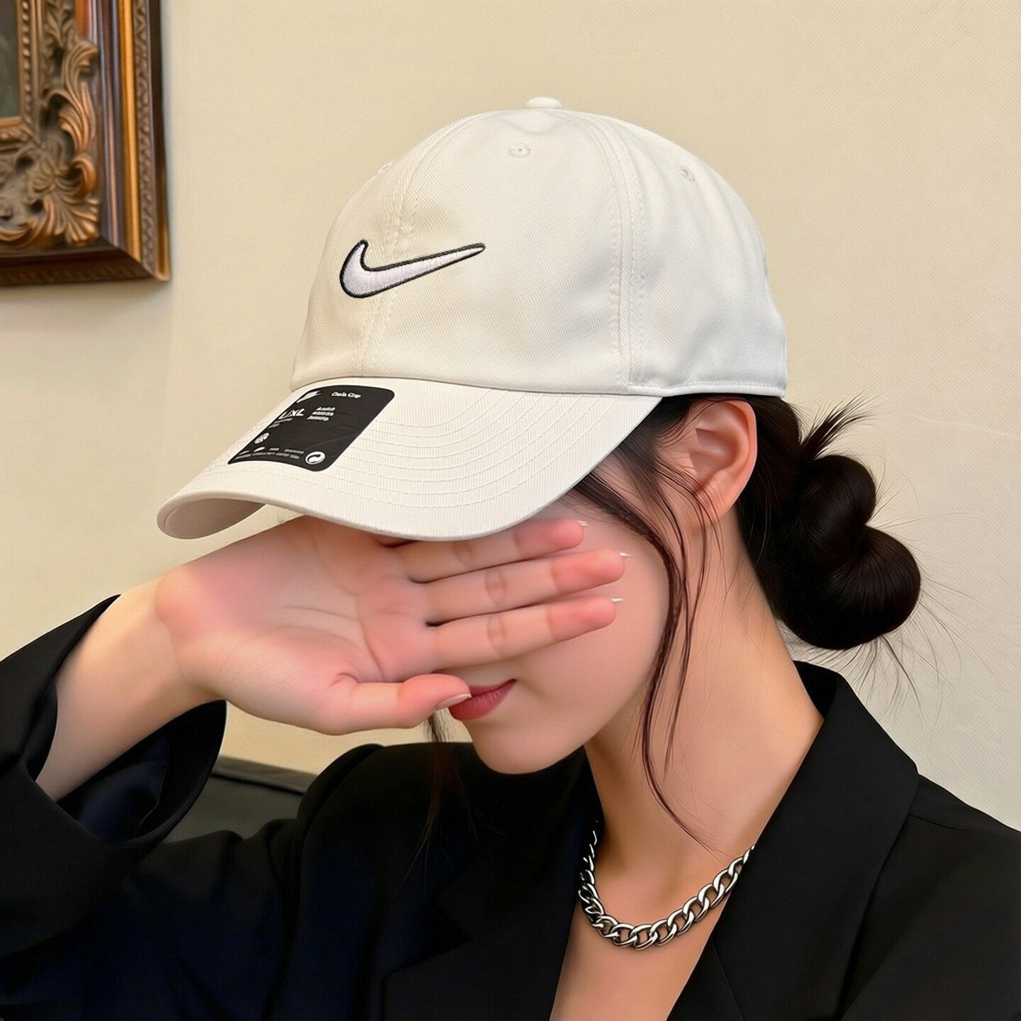 耐克帽子男女夏季纯色大logo复古遮阳棒球帽弯檐鸭舌帽大头围女帽