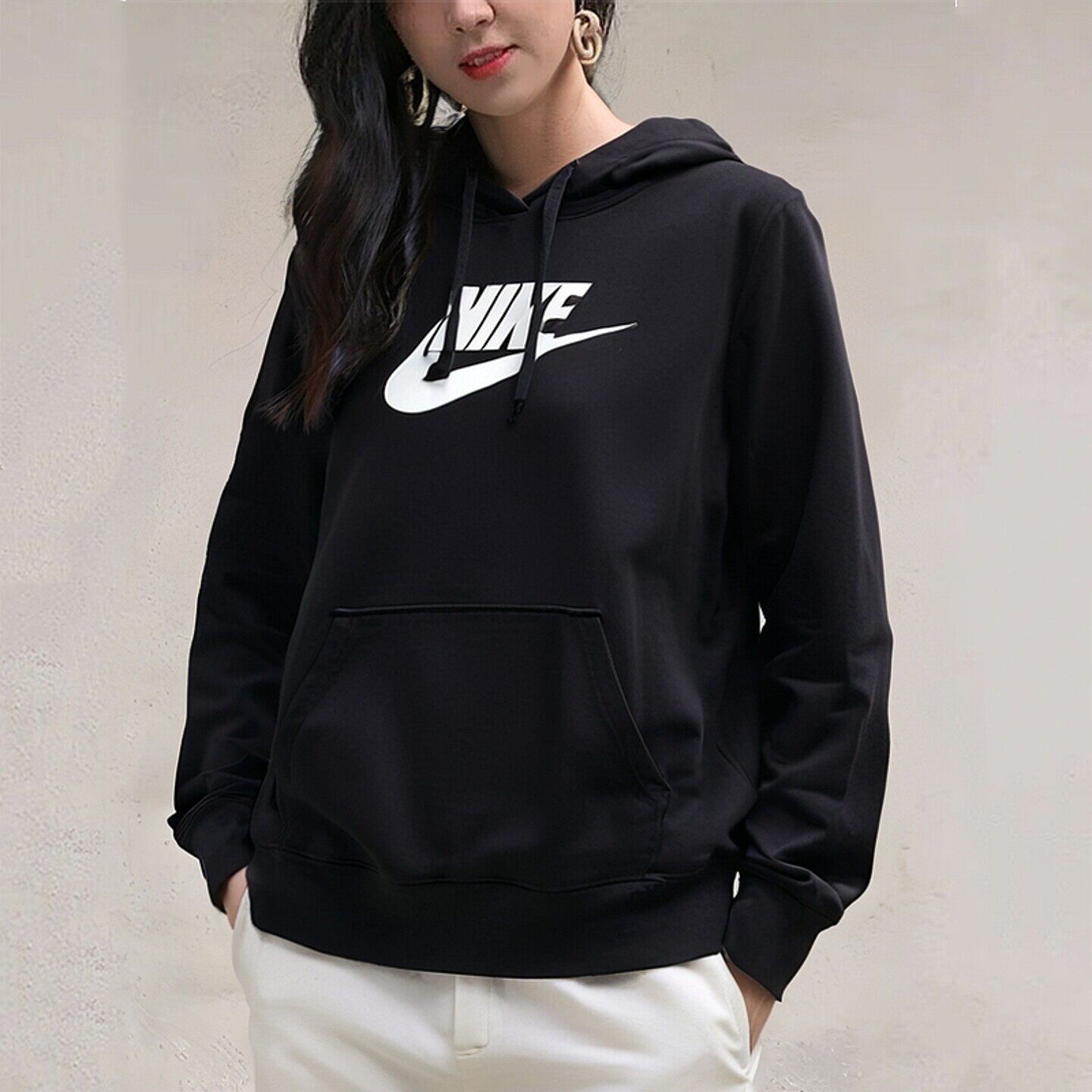 NIKE耐克卫衣春秋季新款女款连帽运动保暖宽松休闲黑色套头衫上衣