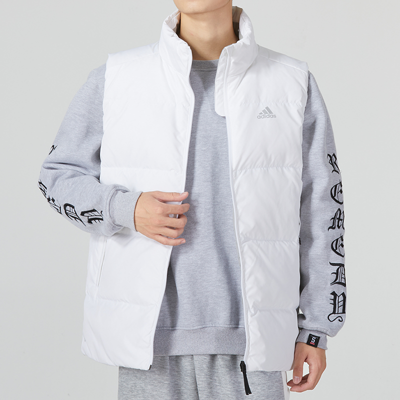 阿迪达斯白色羽绒马甲男2023秋冬运动服羽绒背心无袖外套HN4406