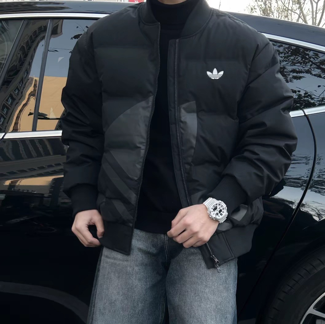阿迪达斯加厚棒球服男冬季新款美式宽松大码夹克保暖面包羽绒服