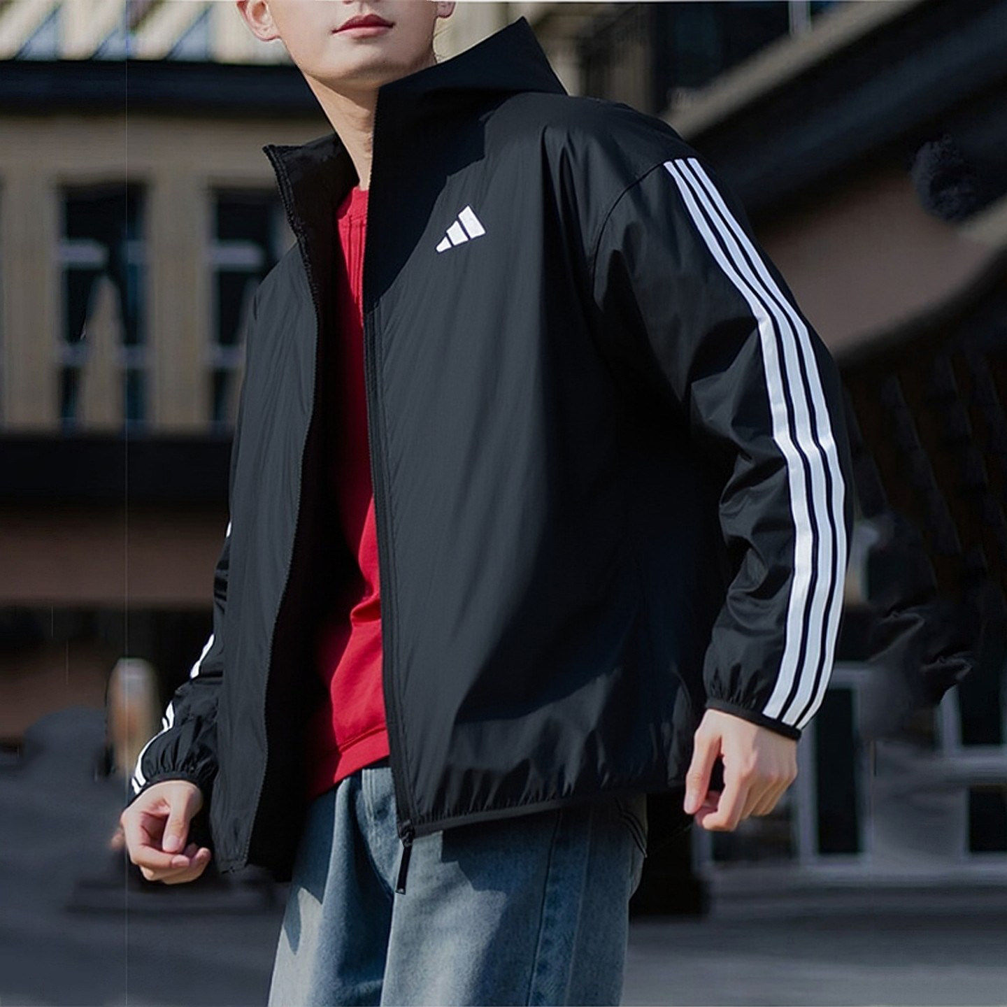 阿迪达斯防风衣男装春季新款户外连帽训练夹克梭织外套篮球运动服