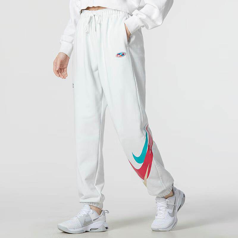 Nike耐克针织白色长裤女宽松束脚裤大标高腰运动裤休闲卫裤FD4799