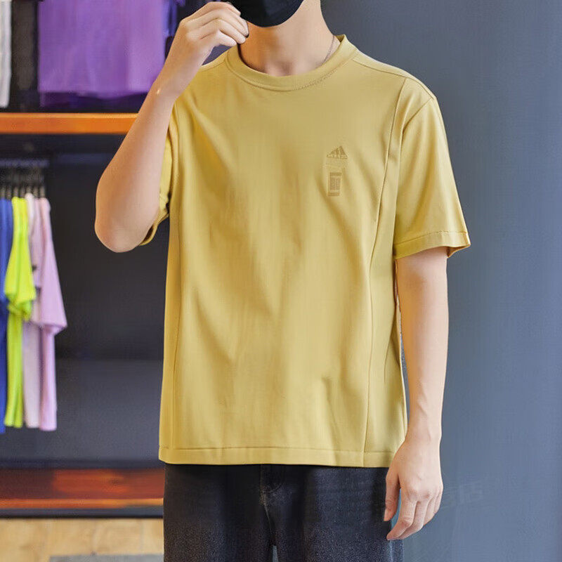 Adidas黄色短袖T恤男士夏