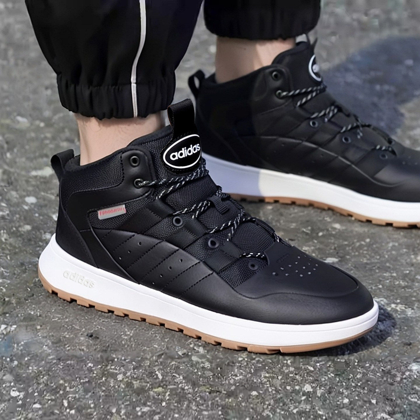 阿迪达斯中高帮男女鞋冬季新款缓震篮球休闲鞋复古保暖皮面男鞋